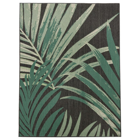 In- & Outdoor Rug With With Jungle Design, Green Black, 5'3"x7'7"