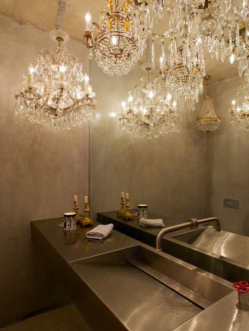 Moderne Gästetoilette & Gäste-WC mit Edelstahl-Waschbecken/Waschtisch