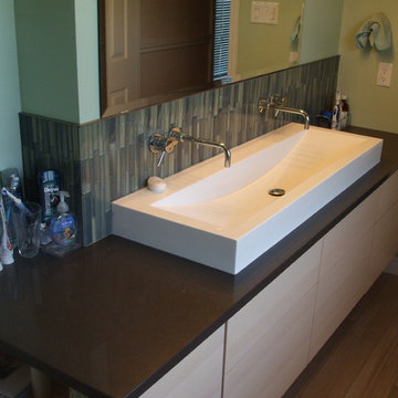 Neptune trough sink with his and her Aquabrass wall faucets