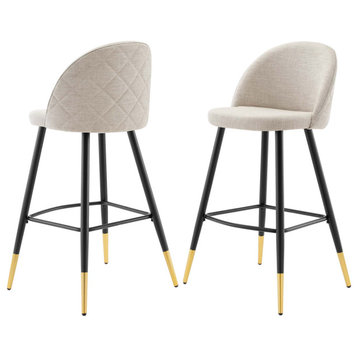 Bar Stool Chair Barstool, Set of 2, Fabric, Metal, Beige, Modern, Bar Pub Bistro