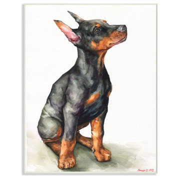 Doberman Puppy Dog Pet Animal Watercolor Painting, 10"x15"