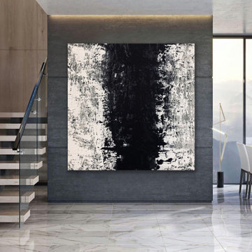 "Music" 72x72 IN Black gray abstract Art oversized Modern Painting MADE TO ORDER