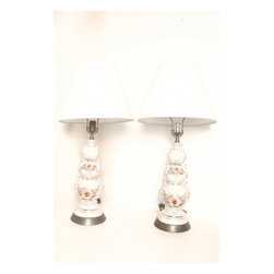 home Vintage Ceramic Porcelain Rose Vase Lamps S/2decor - Table Lamps