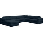 Meridian Furniture - Beckham Linen Textured Fabric 7-Piece Modular U-Shaped Sectional, Navy - Liven up your living space with this Beckham navy durable linen polyester fabric sectional. Its navy color complements any contemporary home decor, while its durable linen and polyester fabric upholstery provides you with a soft and comfortable place to sit. This sectional is modular, so you can create infinite configurations, which are easily attached using the attachment latch underneath. Its linen, wood, and foam construction guarantees stability for years to come.