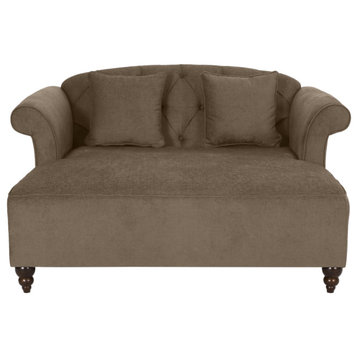 Hurford Contemporary Tufted Double Chaise Lounge with Accent Pillows, Brown + Da