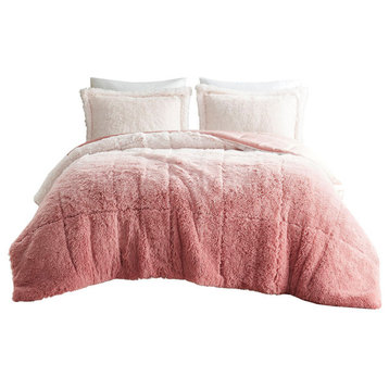 Intelligent Design Brielle Ombre Shaggy Long Fur Comforter Mini Set, Blush