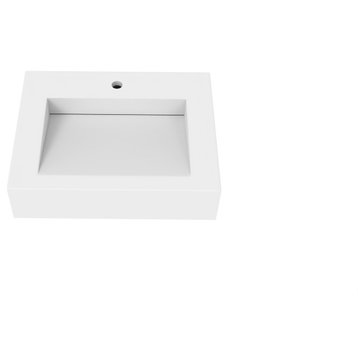 Pyramid Solid Surface Wall Mounted Ramp Basin Sink, White, 24", Standard