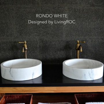 16" ROUND WHITE MARBLE BATHROOM STONE VESSEL SINK - RONDO WHITE