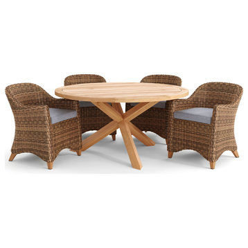 Truss Woven Dining Set With All-Natural 60" Dining Table, 5 Piece Set
