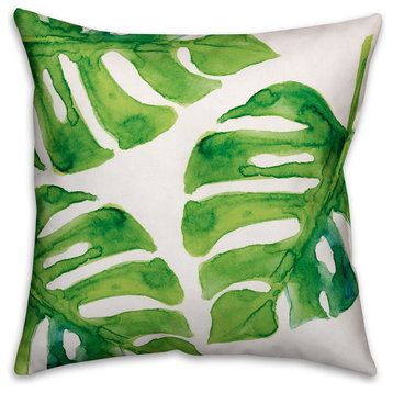 Watercolor Palm Leaf Throw Pillow, 16x16