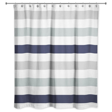 Navy Gray Chunky Stripes 71x74 Shower Curtain
