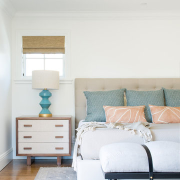 Primary Bedroom with Layered Neutrals and Soft Blue Accents