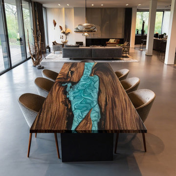 Custom Epoxy River Table-Luxury Black Walnut Resin Epoxy Table In MALIBU