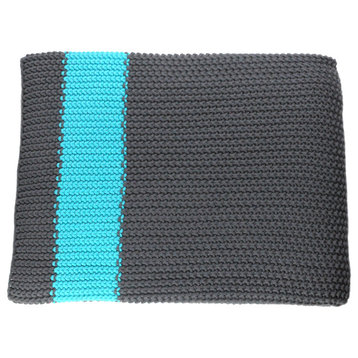 Cotton Throw Blanket, Marici Collection, Dark Gray and Turquoise