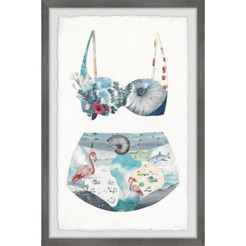 "Flamingo Shell Swimsuit" Framed Painting Print, 20"x30"