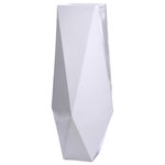 Harp and Finial - Roa Floor Vase Small Gloss White Finish on Resin - Featuring a gloss white finish that highlights the lines and angles of its captivating shape, the Roa Floor Vase is a beautiful transitional accent. This lightweight vessel is a versatile decoration for a hallway, foyer, living room, family room, or dining room. You can also add this tall, white vase to the decor in a bedroom.