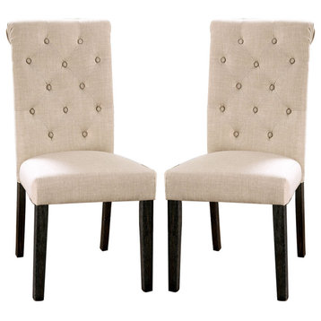 Set of 2 Dining Chairs, Antique Black and Ivory