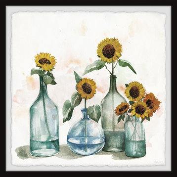 "Sunflowers, Blue Vase II" Framed Painting Print