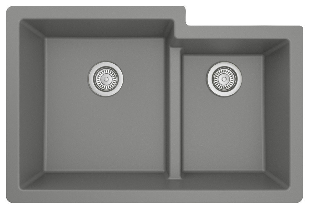 Karran 32" Undermount Large/Small Bowl Quartz Kitchen Sink, Grey