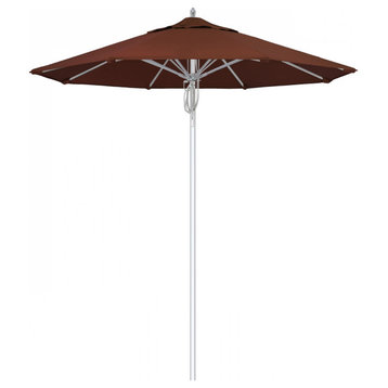 7.5' Patio Umbrella Silver Pole Fiberglass Rib Pulley Lift Sunbrella, Bay Brown