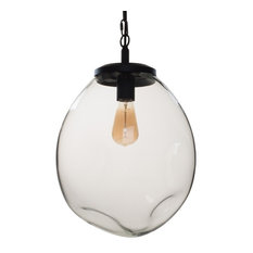 Pendant Light Handblown Glass Organic Contemporary Hanging Light, Clear, 15.8"