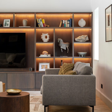 Bespoke fitted media wall for living room in Sutton, Surrey