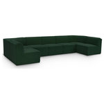 Meridian Furniture - Ollie Black Boucle Fabric U-Shaped Modular Sectional, Green, 7-Piece: 5 Armless Chair, 2 Corner Chair - Meet the epitome of style and functionality with this Ollie boucle fabric living room sectional, part of the Ollie modular collection. A contemporary marvel, this sectional features chic and inviting rich green boucle fabric upholstery, giving it a sumptuous texture that oozes elegance and luxury. Curved corners add to the visual look of the sectional while maximizing seating comfort while lounging, reading, or entertaining. Pair it with other items in the Ollie collection easily, thanks to an attachment latch underneath.