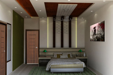 Bedroom - mid-sized modern guest marble floor bedroom idea in Kolkata with gray walls