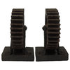 Old Style Polyresin Gear Bookends, Pair of 2, Rustic Brown and Black