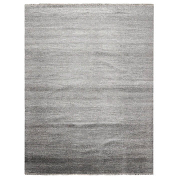 10'x14' Hand Knotted Wool and Silk Oriental Area Rug, Charcoal Color
