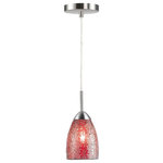 Woodbridge Lighting - Venezia Mini Pendant, Satin Nickel, Mosaic Red, 1-Light, 4"D - The Venezia collection is a series of hanging lights featuring uniquely colored designer glass. With many color options to choose from, this transitional design can blend in many rooms with different colors and themes.