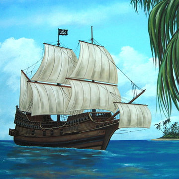 Treasure Island Pirate Mural Themed boys bedroom by MuralArt.com