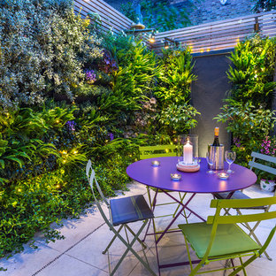 Idées déco pour un petit jardin vertical arrière contemporain l'été avec une exposition partiellement ombragée et des pavés en pierre naturelle.