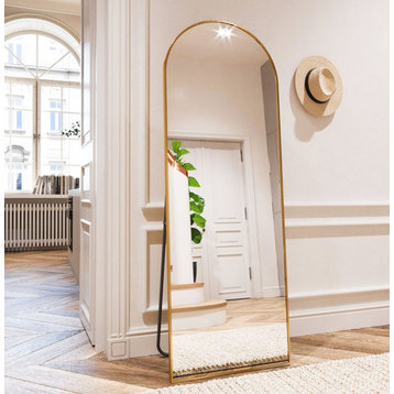 Easly 20x63 Aluminum Alloy Framed Arched Floor Mirror, Gold
