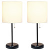 Black Stick Lamp With Usb Charging Port/Fabric Shade 2 Pack Set, White