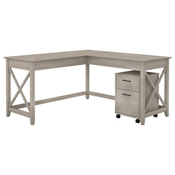 Scranton & Co Furniture Key West 60W L Shaped Desk with Drawers in Washed Gray
