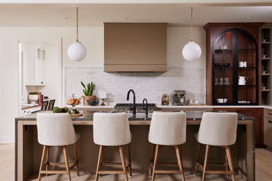 Kitchen - mid-sized contemporary light wood floor kitchen idea in Minneapolis with an undermount sink, brown cabinets and brown countertops