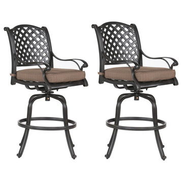 Stinson Bar Stool With Cushion, All-Weather Furniture, Set of 2, Dupione Brown