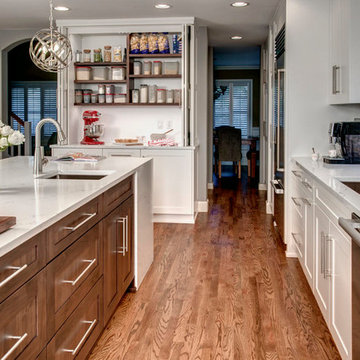 White Painted Cabinetry with Walnut island