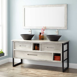 60" DECLAN TEAK VESSEL SINK DOUBLE VANITY WITH MATCHING TOP - LIGHT GRAY - Bathroom Vanities And Sink Consoles