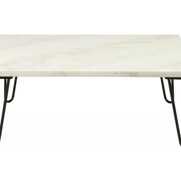 40" X 40" X 15" Real Marble And Black Coffee Table