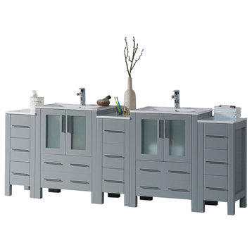 Sydney 84" Vanity Set With Double Side Cabinets, Metal Gray No Mirror