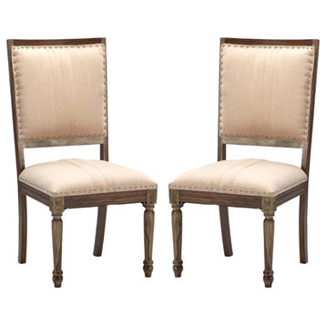 Taupe Upholstered Dining Chair Set of 2, Nail Head Trim