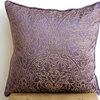 Purple Gold Damask Embroidered 26"x26" Silk Euro Pillow Shams, Purple & Gold