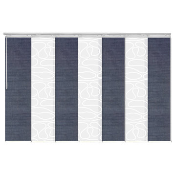 Calisto-Azure 7-Panel Track Extendable Vertical Blinds 110-153"x94", Satin Nickel Track