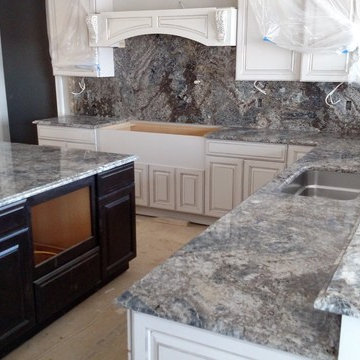 Blue Flower Granite Full Height Splash Kitchen