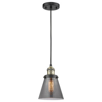 Small Cone 1-Light LED Pendant, Black Antique Brass, Glass: Smoked
