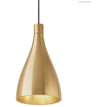 Pablo Designs Single Narrow Pendant Light, Brass/Brass