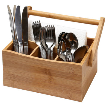 YBM Home & Kitchen Bamboo 4 Compartment Utensil Flatware Cutlery Caddy Holder