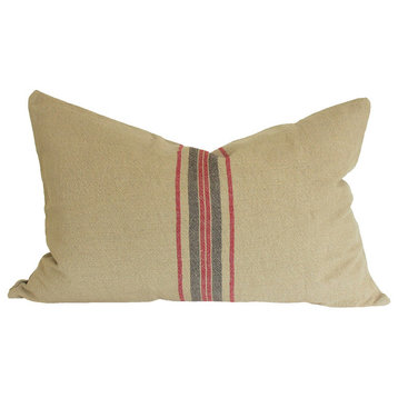 Natural Linen Stripe Decorative Pillow Feather/Down Filled, 16''x24''